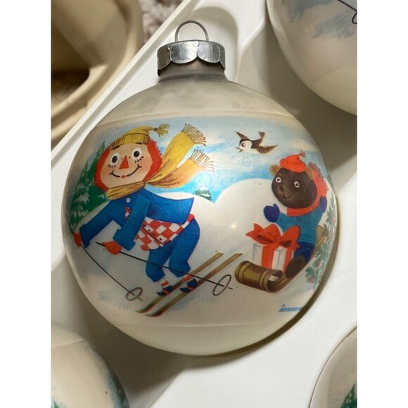 Vintage Corning Glass Works Christmas Ornaments Set Of 6 With  Winter Scenes - Picture 2 of 13